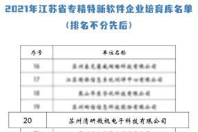 清研微视再次获评“江苏省专精特新软件企业培育库企业”